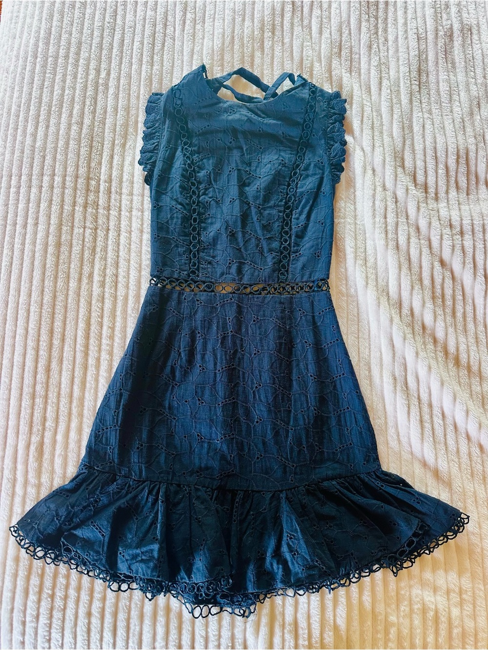 Hello Molly Girls Navy Eyelet Lace Dress with Ruffle Hem